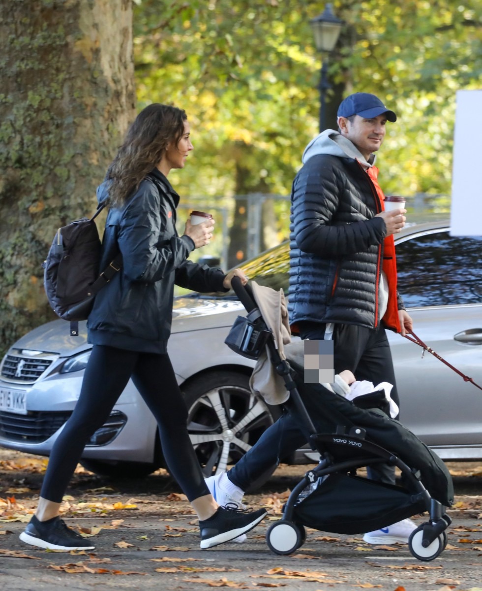 , Frank Lampards wife Christine wears Chelsea tracksuit as they take 13-month-old daughter Patricia out for a walk