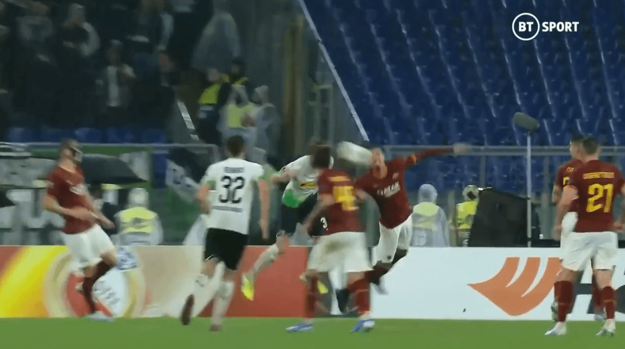 , Chris Smalling disbelief as ref gives last-minute penalty as ball smashes him in FACE in Roma vs Monchengladbach tie