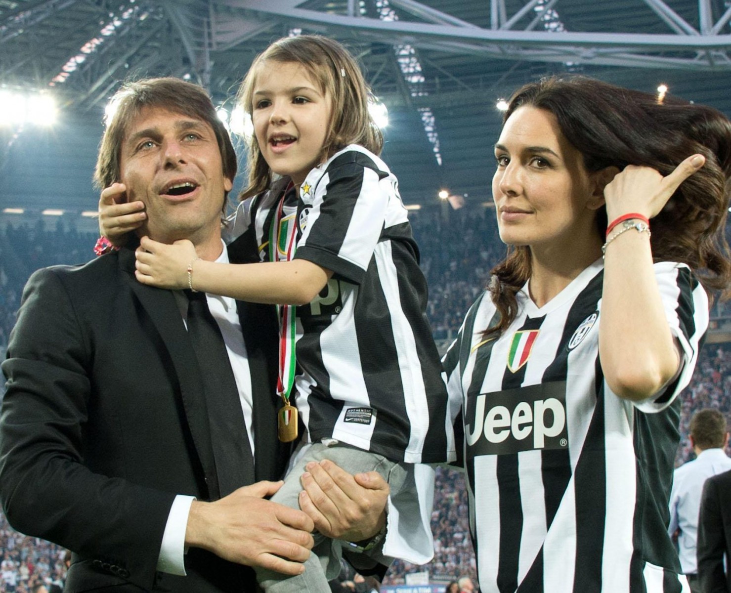 Conte celebrates with his family while manager of Juve