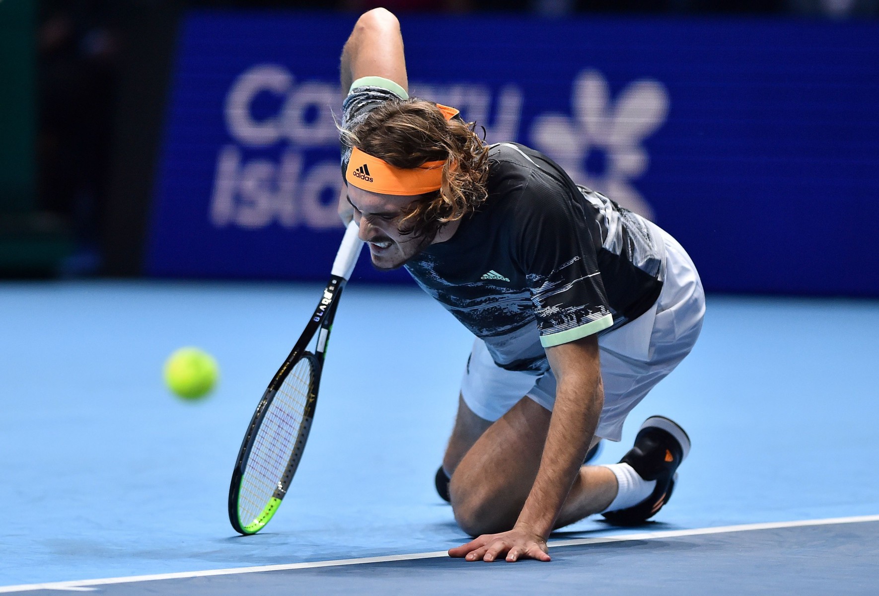 Tsitsipas took a tumble early in the third set but got himself back on his feet to break with the very next point