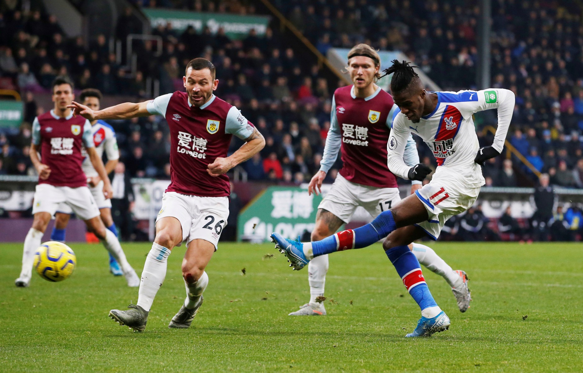 Wilfried Zaha lashes home the breakthrough goal for Crystal Palace but might have been surprised his shot beat Nick Pope