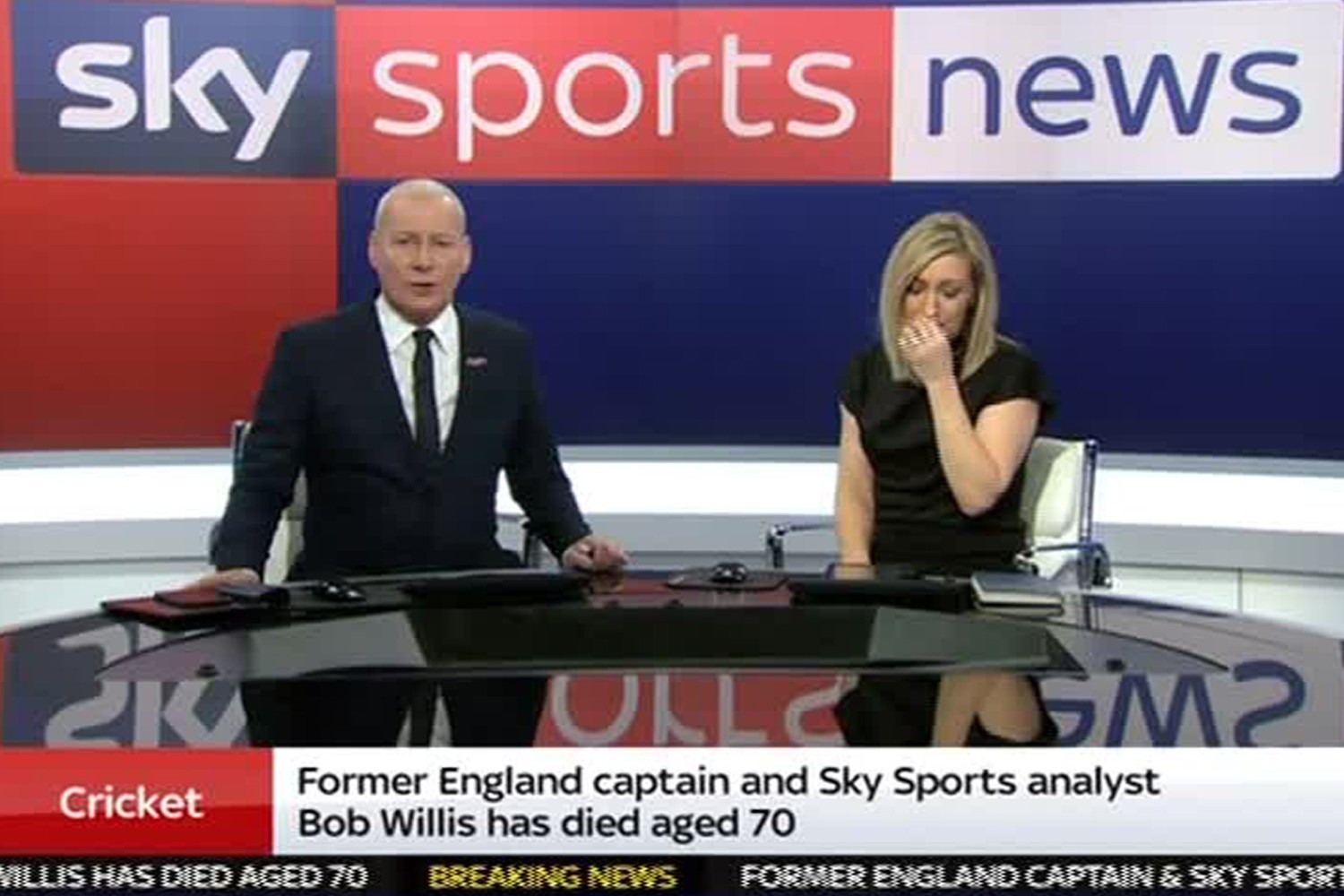 , Sky Sports News presenter Vicky Gomersall breaks down in tears on air after tragic news of Bob Willis death aged 70