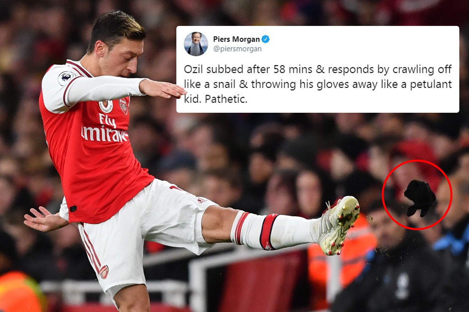 , Piers Morgan brands Mesut Ozil pathetic as Arsenal star kicks gloves in fury after being hauled off against Man City