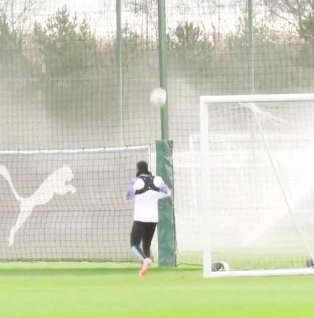 , Watch hilarious moment Raheem Sterling is hit on head by ball during Man City training leaving fans in stitches