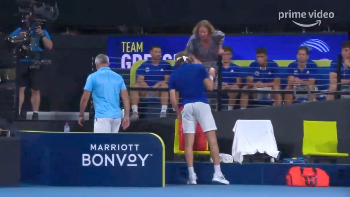 , Stefanos Tsitsipas has astonishing on-court meltdown and injures his dad by smashing racquet after losing set at ATP Cup