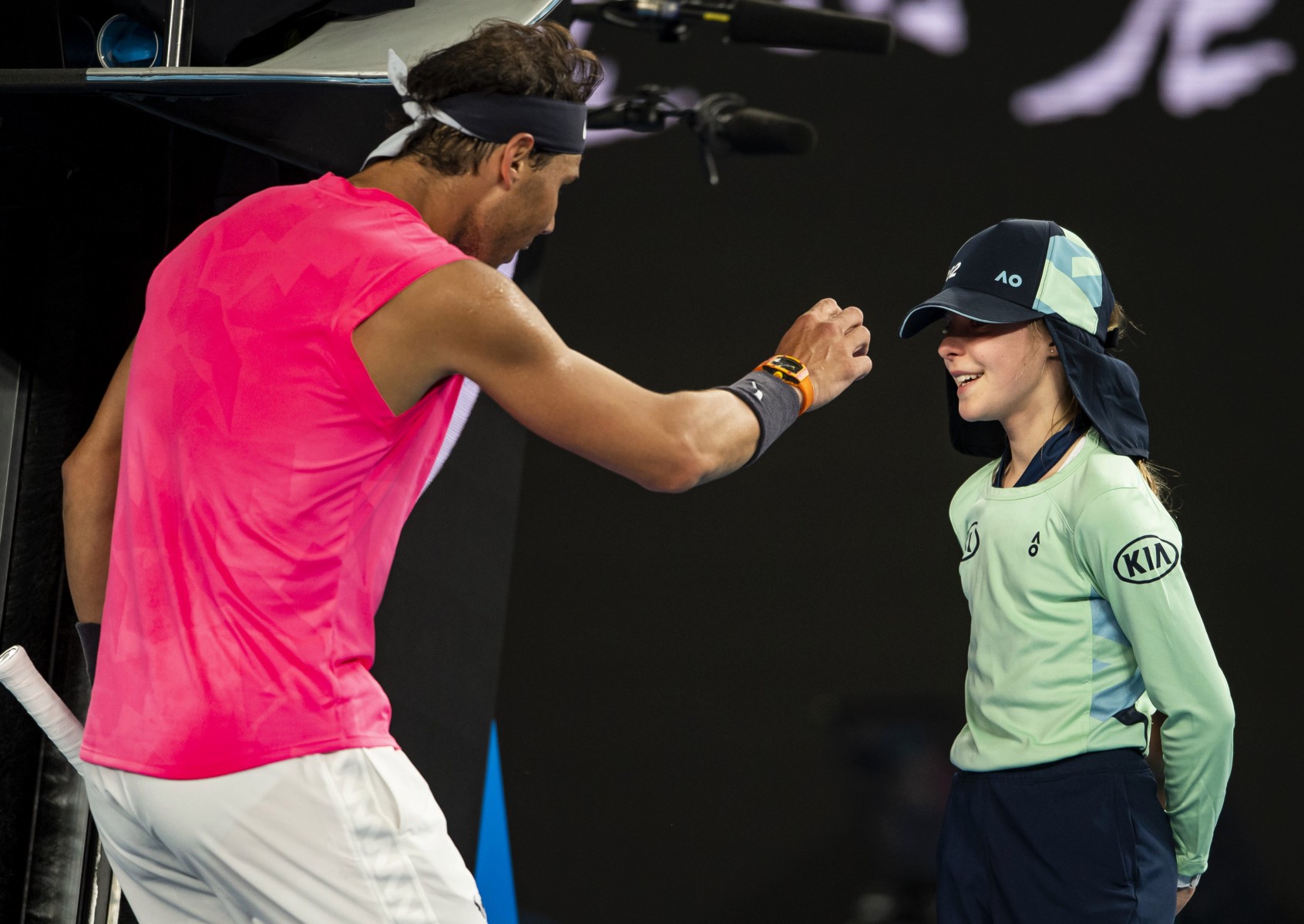 , Watch Rafael Nadal kiss ball girl after smacking ball at her face in Australian Open victory