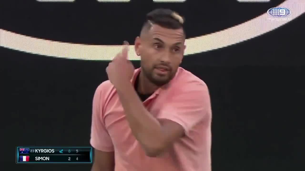 , Kyrgios and Simon brutally mimic Nadals OCD service routine including playing with pants after getting time violations
