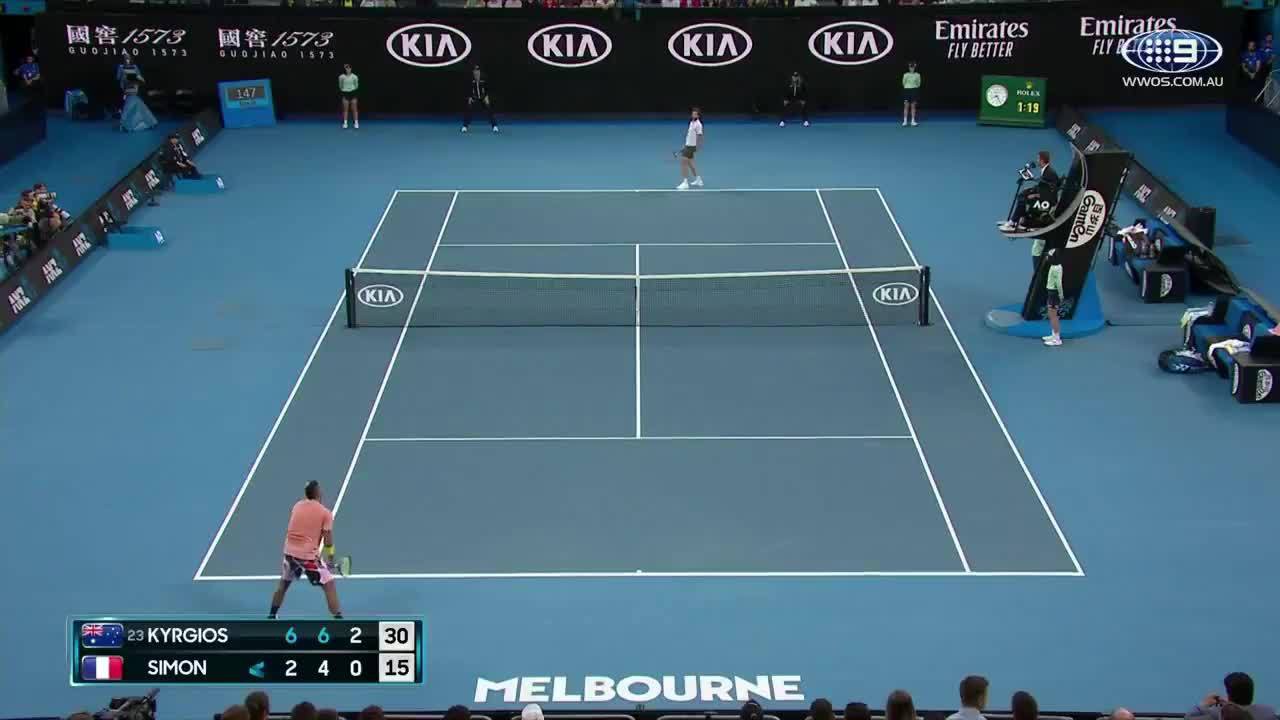 , Kyrgios and Simon brutally mimic Nadals OCD service routine including playing with pants after getting time violations