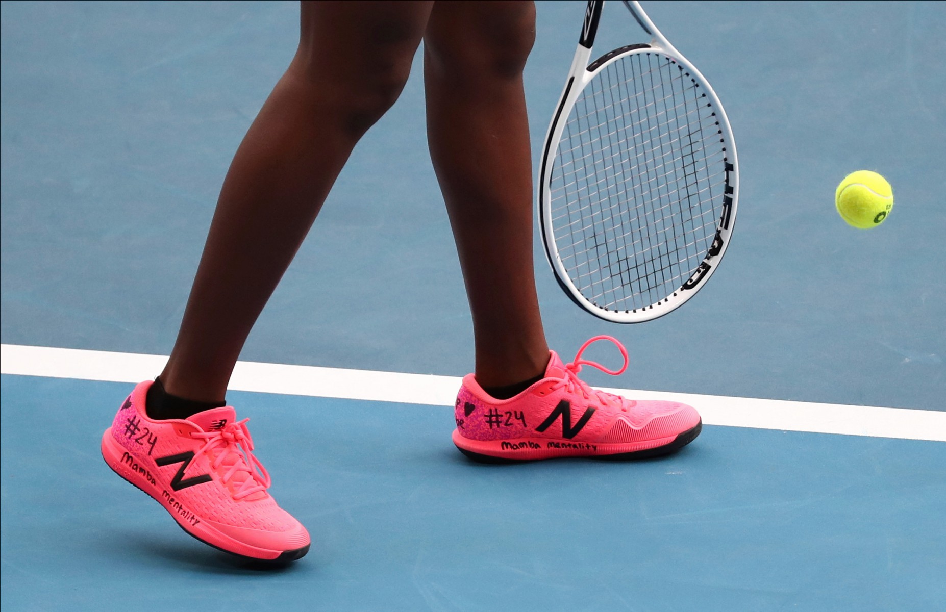 Coco Gauff etched her own personal tribute on to her trainers ahead of her doubles match with Caty McNally