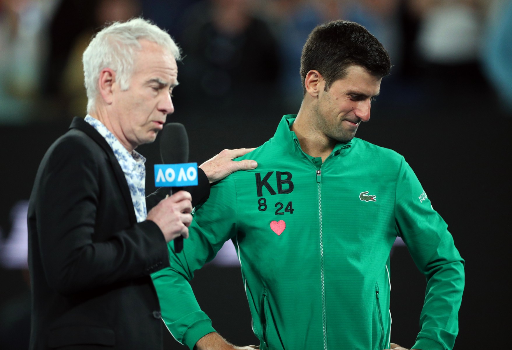 He was consoled by John McEnroe who conducted the post-match interview on Rod Laver Arena