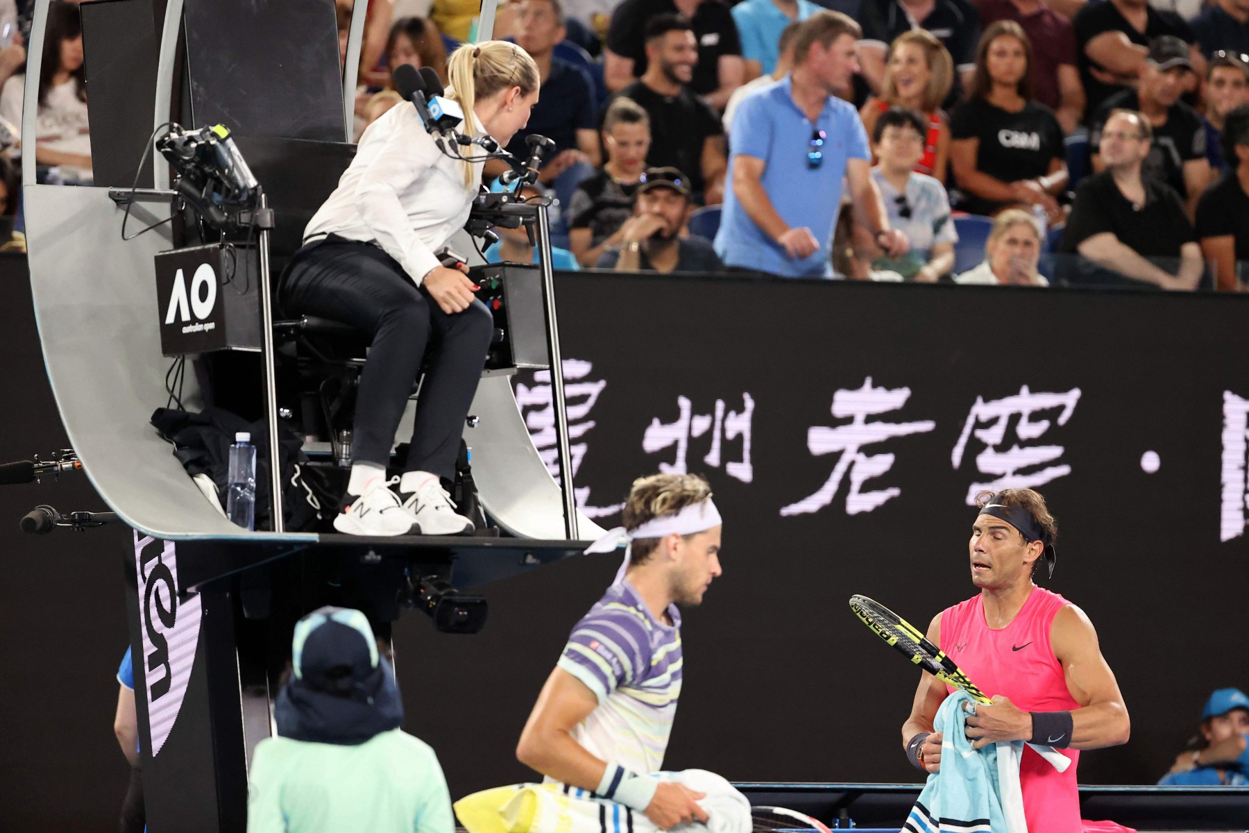 Nadal got frustrated with chair umpire Aurelie Tourte during the clash on Rod Laver Arena