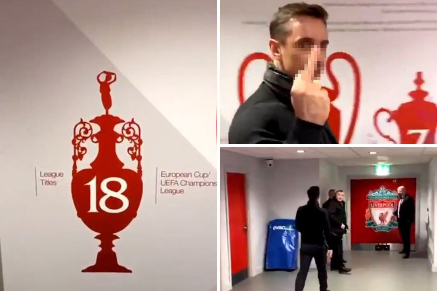 , Watch Neville accidentally storm towards Liverpool changing rooms as Carragher brags about Reds ahead of Man Utd clash