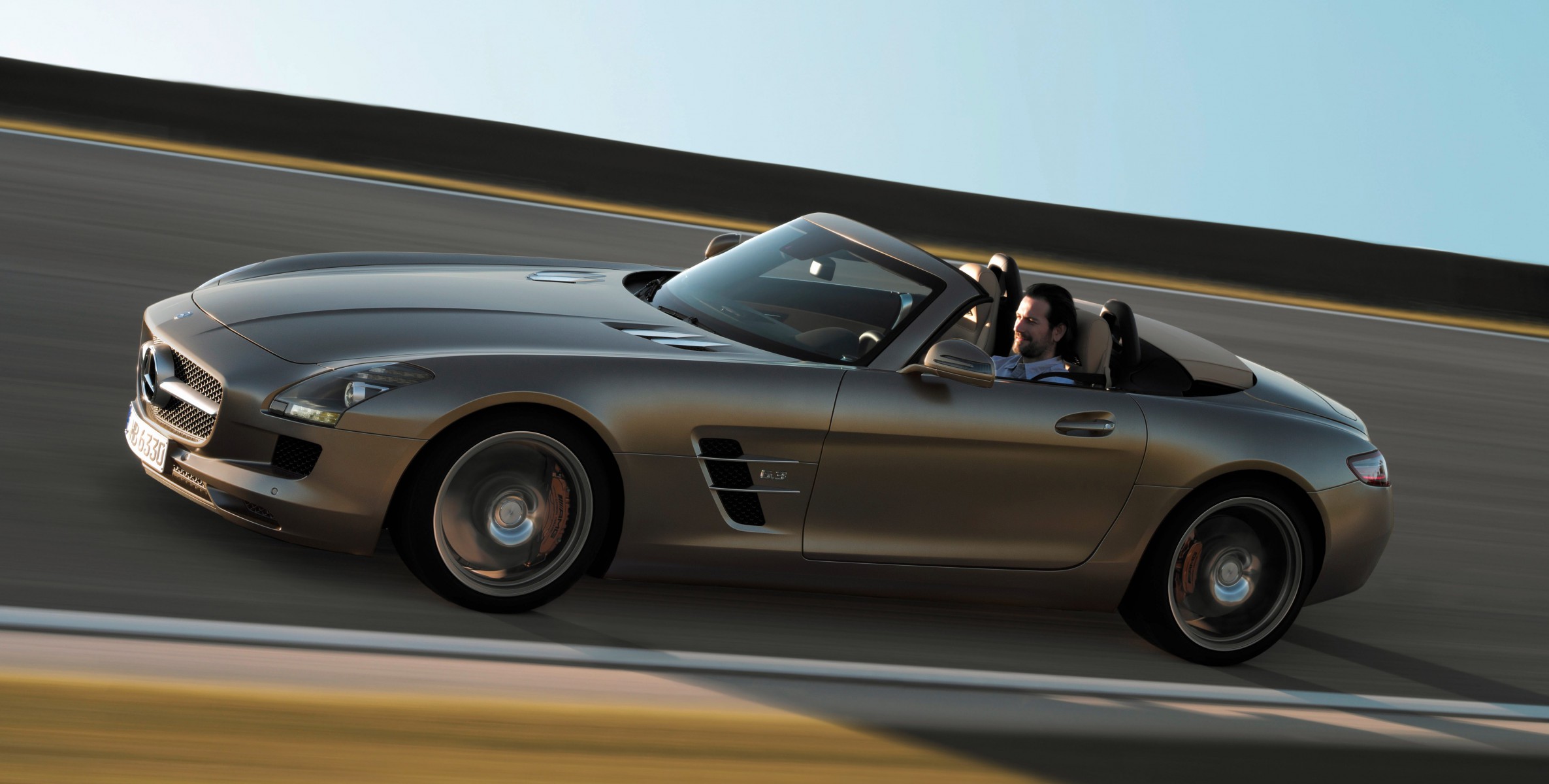The Mercedes-Benz SLS AMG Roadster has a 6.3-liter V8 engine that pushes out 571 horsepower