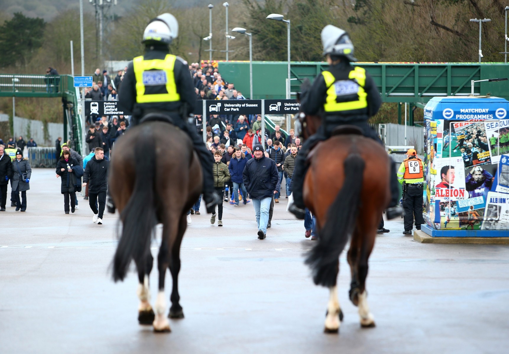 , Crystal Palace fans clash with cops as one man suffers head injury ahead of Brighton match on South Coast