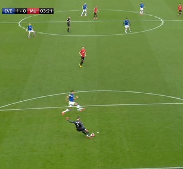 With Dominic Calvert-Lewin bearing down, he decided to try and launch the ball upfield