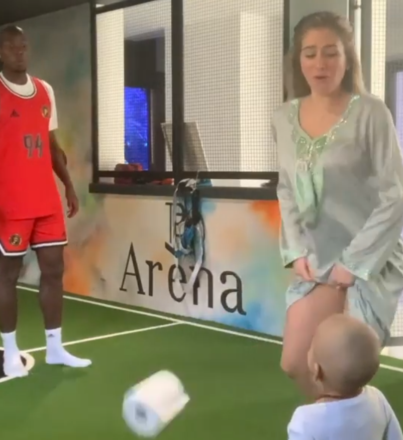 , Paul Pogba’s wife Maria Zulay hits son in the face with toilet roll after attempting the stay at home challenge