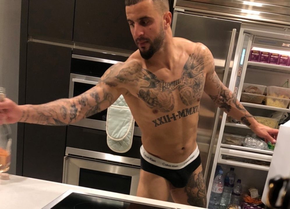 Kyle Walker is pictured in his underwear during the party with hookers at h...