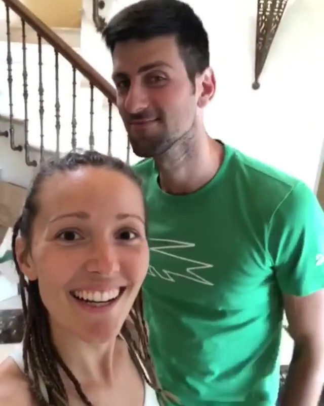 Both seem delighted with the outcome as Novak Djokovic shows off his new trim and Jelena looks chuffed with her handy work