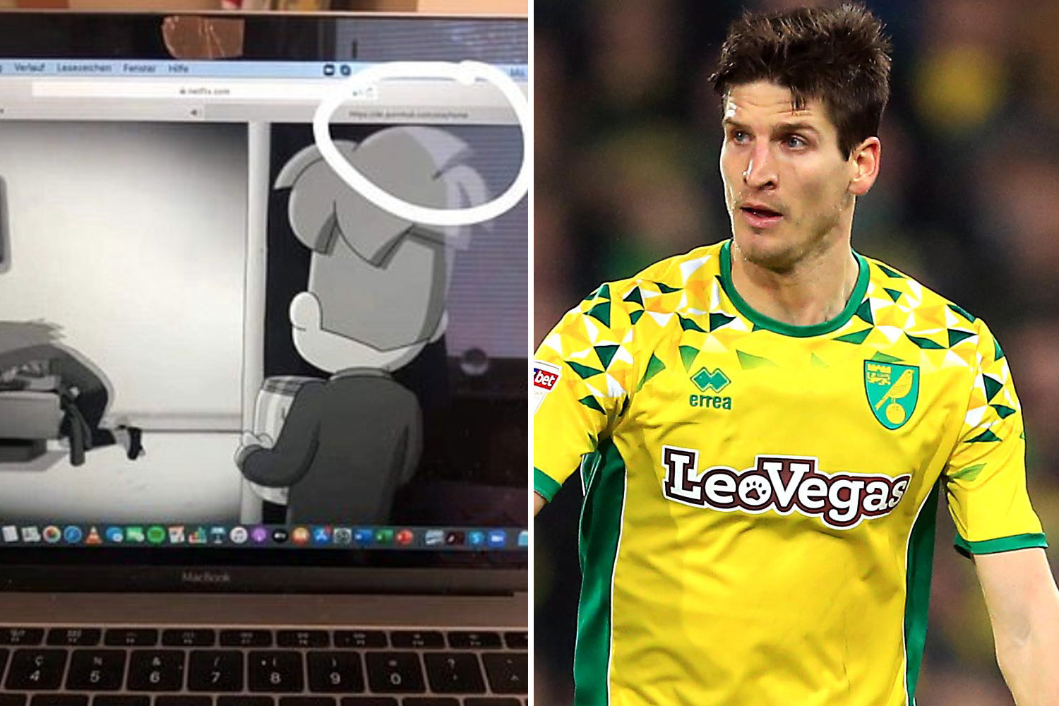 , Norwich star Timm Klose shares Instagram story with Pornhub tab open on browser as he watches Netflix on his MacBook