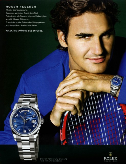 Federer loves wearing Rolex, and is paid around £5m per year for the pleasure