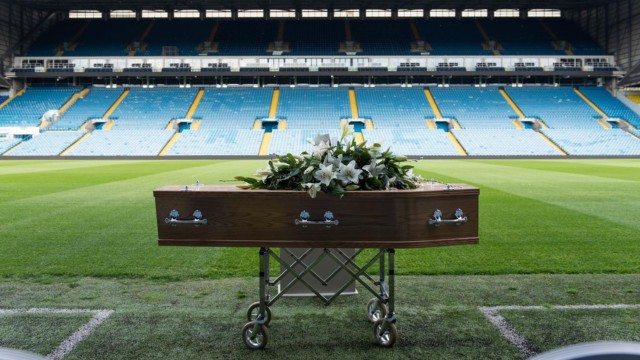 It was placed next to the pitch for a final set of photographs at the home of Leeds