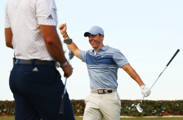 , Rory McIlroy wins £1.5m for charity in sudden death play-off as Trump dodges chance to reply to his ‘terrible’ blast