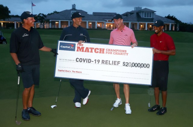, Tiger Woods and Peyton Manning beat Tom Brady and Phil Mickelson to win more than £16m for coronavirus relief
