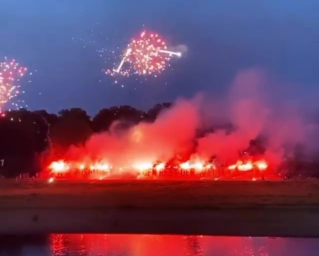 , Watch Dynamo Dresden fans put on crazy firework display outside team hotel ahead of first match back after quarantine