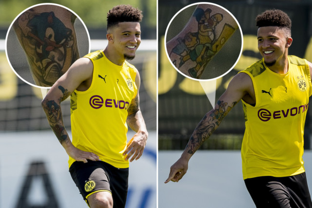, Man Utd transfer target Jadon Sancho shows off new Simpsons and Sonic the Hedgehog tattoos