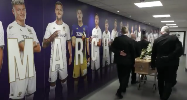 Leeds shared an emotional video on their Twitter showing the coffin in the tunnel with Marching On Together in the background