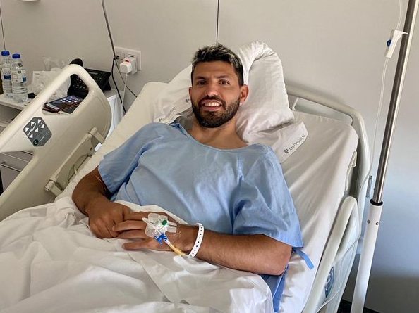 , Sergio Aguero pictured in hospital bed after emergency knee surgery as Man City star thanks fans for support