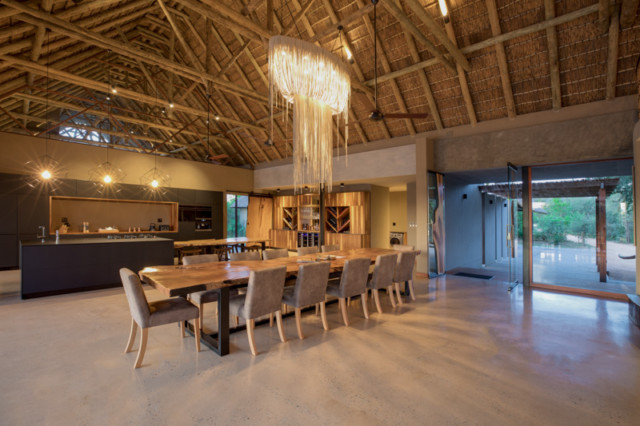 The open living room of the lodge offers the perfect spot for dining