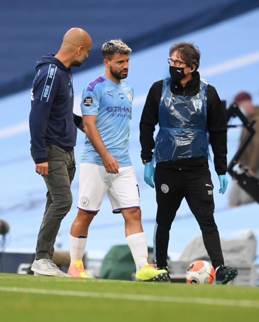 Pep Guardiola was visibly dejected as he exchanged words with his star striker on the touchline
