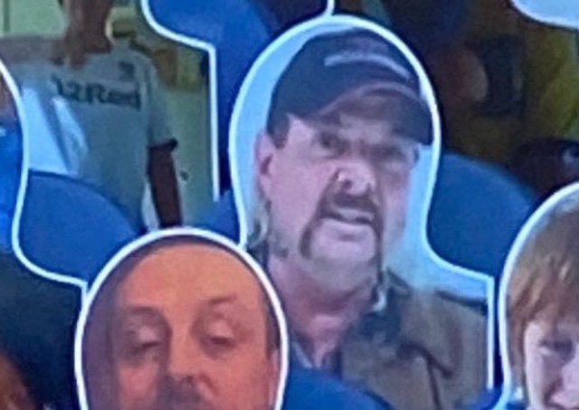 , Cardboard cut out of Tiger King star Joe Exotic spotted at Leeds’ Elland Road in stands for Fulham clash