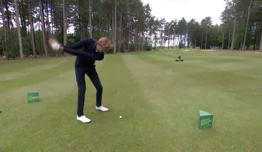 The ex-England striker went off to the right with his shot on the par-3 hole