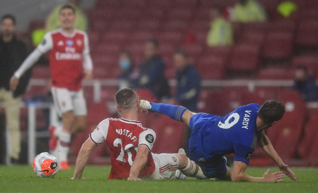 , Arsenal boss Arteta furious Nketiah was sent off after Leicester ace Vardy escaped red for kicking Mustafi in head