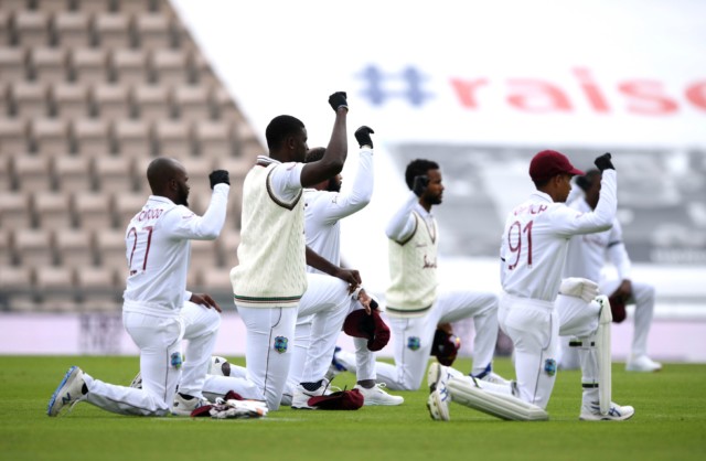 , All England and West Indies players take knee in poignant Black Lives Matter protest before rain-delayed First Test