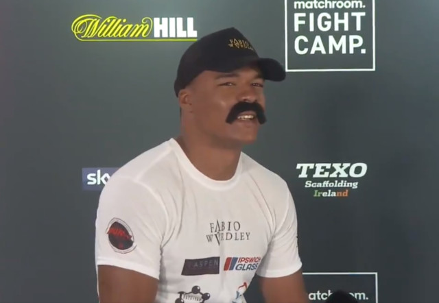 , Watch Eddie Hearn try to keep straight face as Fabio Wardley wears FAKE MOUSTACHE to mock Fight Camp rival Simon Vallily