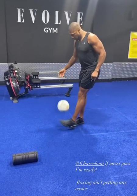 , Anthony Joshua eyes Barcelona transfer to replace Lionel Messi as he shows off football skills in Instagram clip