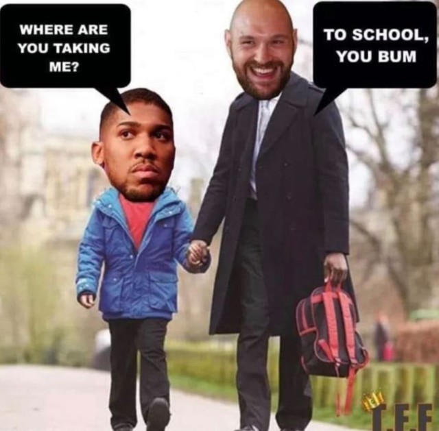 , Tyson Fury posts hilarious meme of him taking ‘bum’ Anthony Joshua to school in taunt to rival ahead of fight