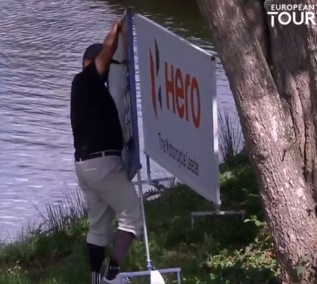 , Watch as Joel Sjoholm rides a BOAT to play his shot from an island in middle of water on European Tour