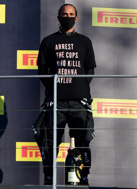 , Lewis Hamilton wears ‘Arrest the cops who killed Breonna Taylor’ T-Shirt before winning Tuscan Grand Prix