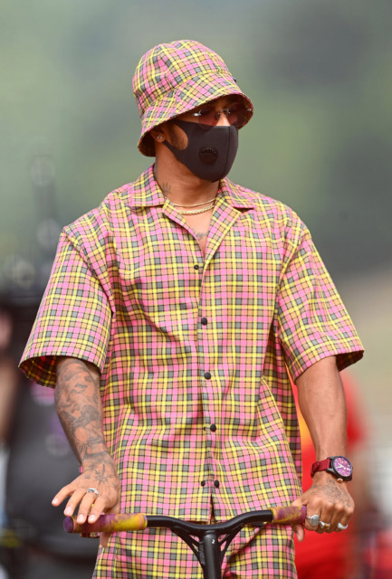 , Lewis Hamilton wears daring check outfit with matching hat and shorts as Mercedes star scoots his way towards F1 title