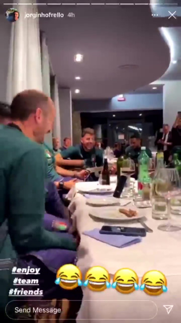 , Watch as Chelsea star Jorginho leads Italy squad in singing Oasis’ Wonderwall on guitar at dinner table