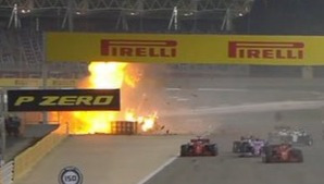 , Grosjean car splits in HALF and turns into fireball after crash at Bahrain Grand Prix but Haas driver miraculously safe