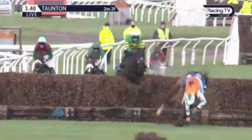 , Horrific moment jockey Chester Williams comes inches from being trampled by his own horse during nightmare fall