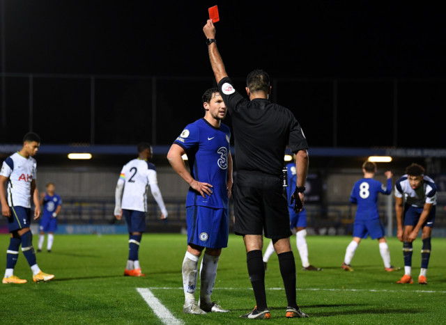 , Watch Chelsea flop Danny Drinkwater see red for kicking Alfie Devine, 16, during Under-23s thriller vs Spurs
