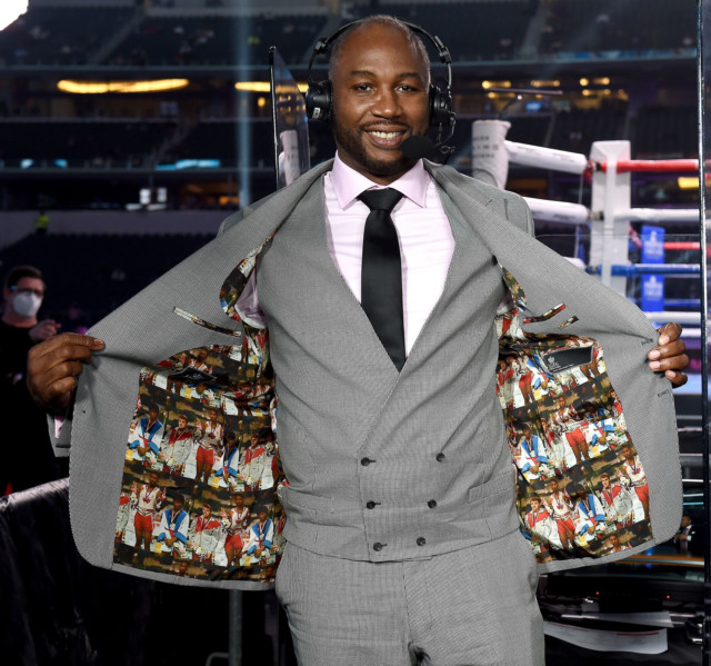 , Lennox Lewis wears incredible suit lined with picture of himself clinching gold at 1984 Olympics for Errol Spence fight