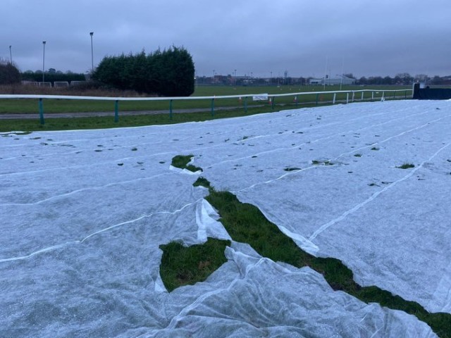 , Hereford Racecourse chiefs hit out at irresponsible dog walkers for ‘vandalism’ as frost sheets ripped up before fixture