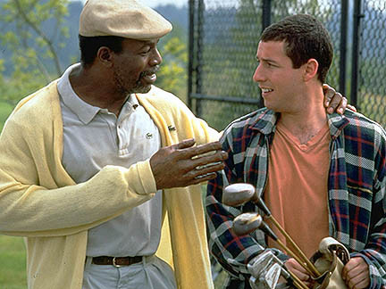 , Happy Gilmore and Shooter McGavin recreate scenes on movie’s 25th anniversary as Adam Sandler shows off iconic drive